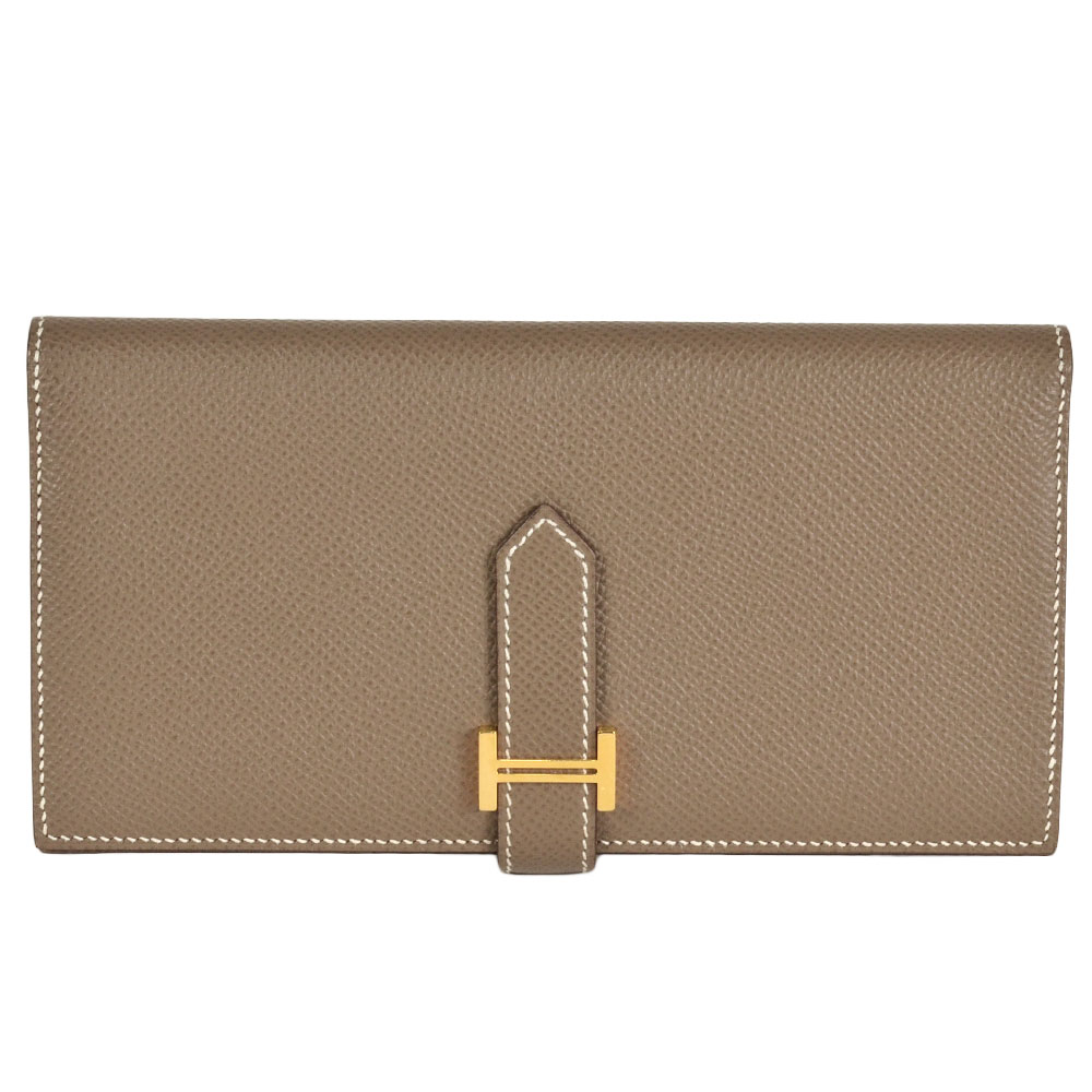 エルメス HERMES ベアン スフレ 長金入れ ヴォーエプソン Y目じるし エトゥープ ゴールド金具【中古】