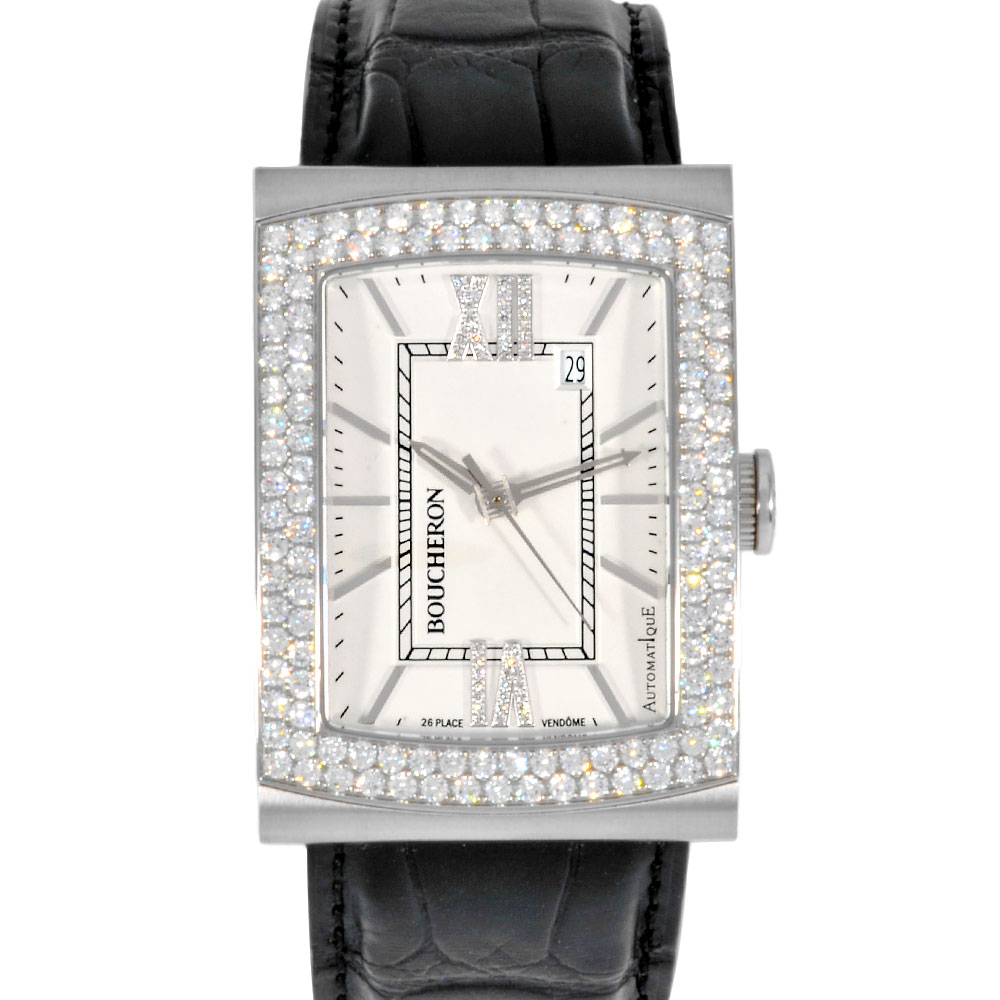 ブシュロン BOUCHERON WA009213 リフレ XL 腕時計 自動巻 シルバー文字盤 裏スケ ダイヤベゼル SS メンズ【中古】|ゴールドプラザ店