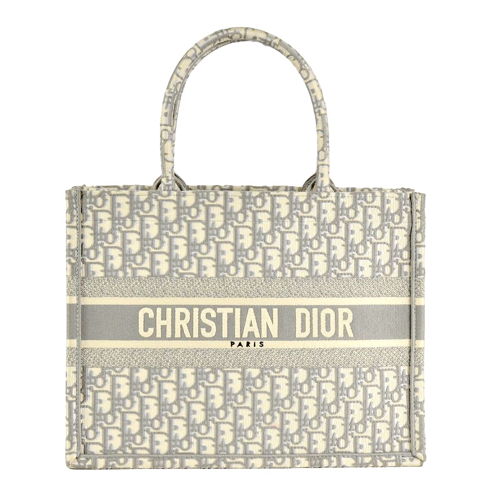 ディオール Dior オブリーク エンブロイダリー ミディアム ブックトート トートバッグ キャンバス M1296ZRIW グレー トロッター レディース【中古】