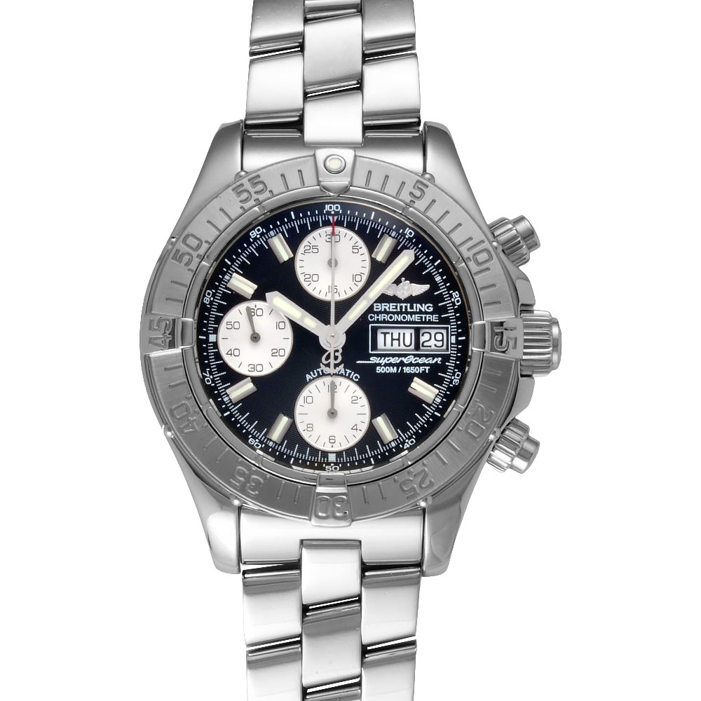 ブライト輪っか BREITLING A111B83PRS クロノ 百貨店綿津見 ウォッチ 自動小銃巻 黒いこと文字記号盤 A13340 SS 自動小銃一巻き クロノグラフ メンズ【中古】