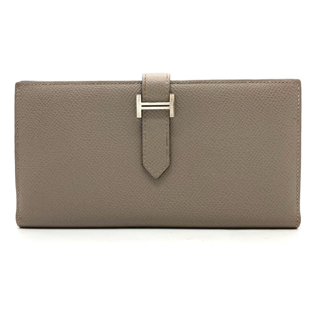 エルメス HERMES ベアンスフレ ヴェルソ 長金入れ ヴォーエプソン C目じるし グリアスファルト しろがね色金具 ブルーインディゴ【中古】