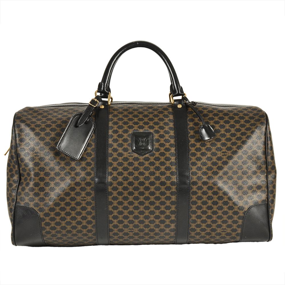 美品 CELINE セリーヌ ボストンバッグ マカダム 南京錠 PVC ブラウン CELINE 【Sale】セリーヌ マカダム柄 ボストン 35cm