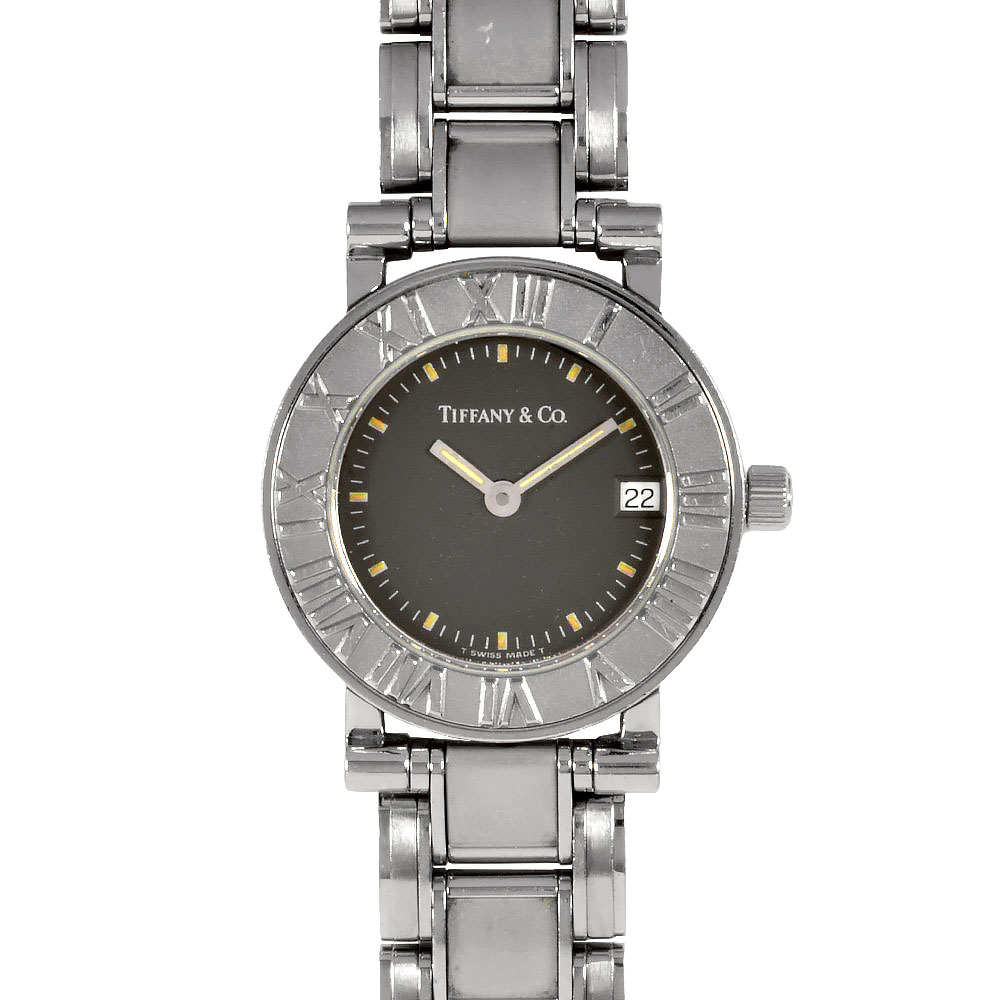 【良品 可動品】 ティファニー 腕時計 ブラック 3針 デイト 正規品 QZ 良品 可動品】 ティファニー 腕時計 ブラック 3針 デイト 正規品 QZ
