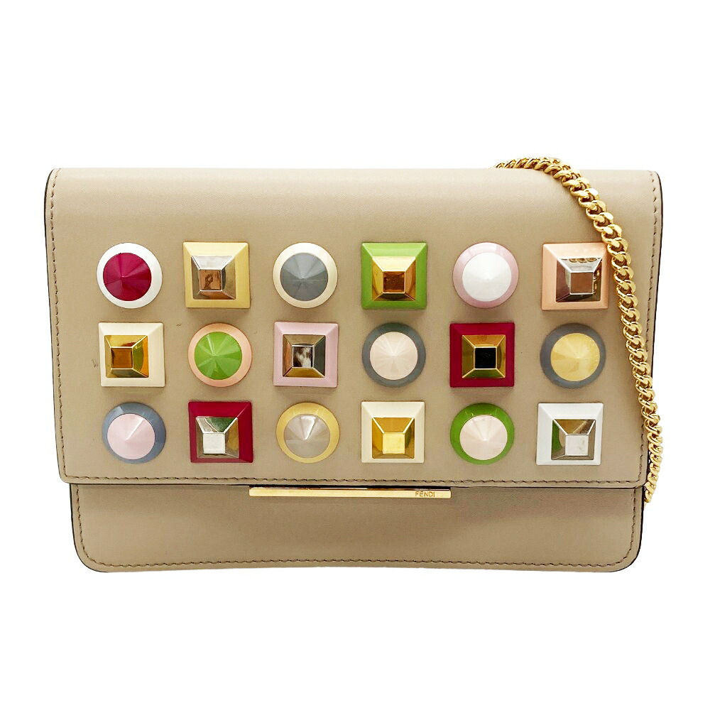 7003 フェンディ ローマ 本物 新品 8M0346 レザー マルチ スタッズ 斜め掛け チェーン ウォレット ショルダー フェンディ バッグバグズ モンスター ウォレットチェーン