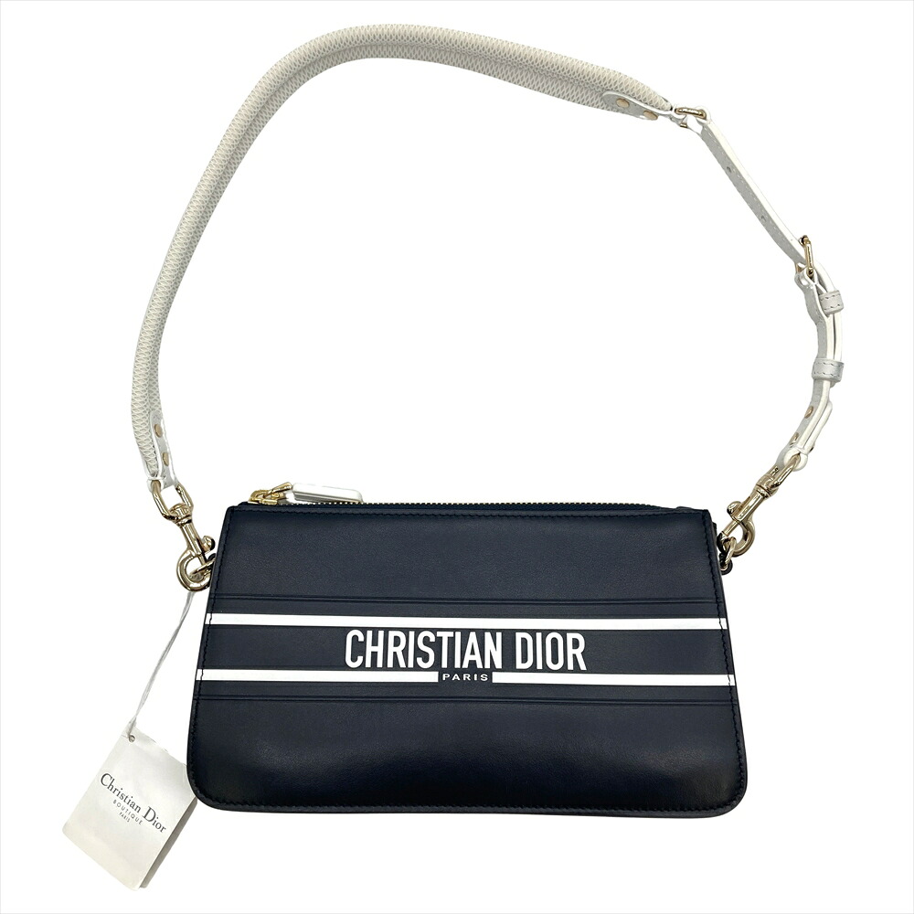 ディオール Christian Dior ヴァイブ ショルダーバッグ カーフスキン 米国海軍 ゴールド金具 56-MA-0252 レディース【中古】
