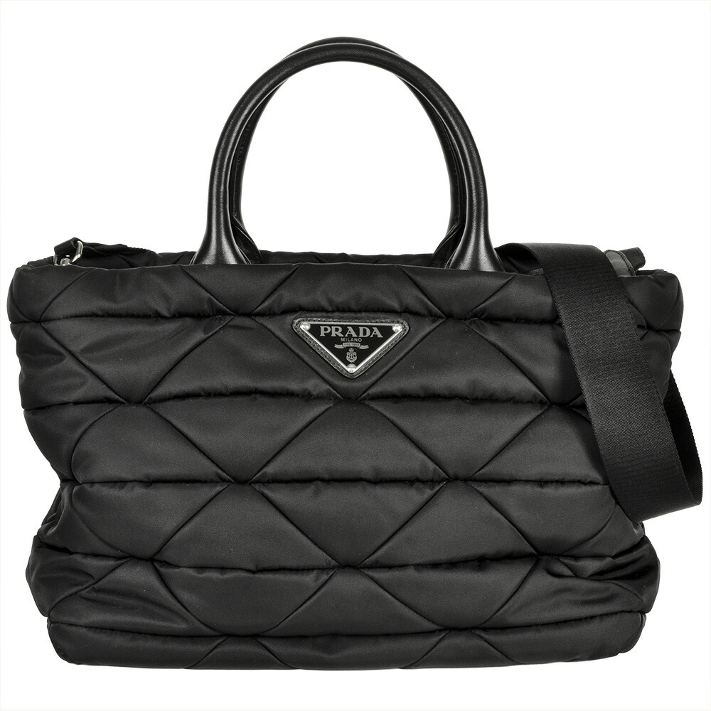 プラダ PRADA Re Nylon パデッド 2way トートバッグ ナイロン ナッパレザー 1BG436 黒いこと キルティング【中古】
