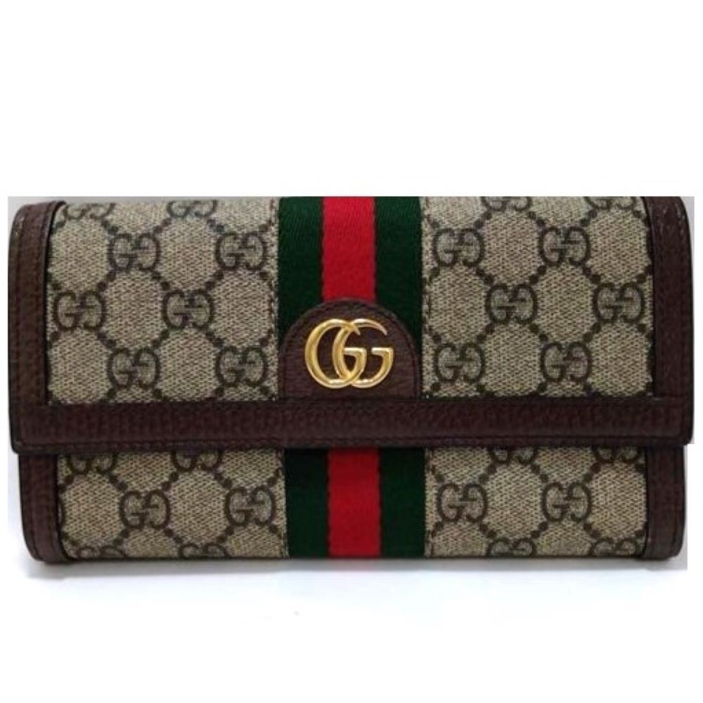 グッチ GUCCI GGコンチネンタルウォレット 長紙入れ GGスプリームキャンバス カーフレザー 523153 赤銅色 オフィディア【中古】