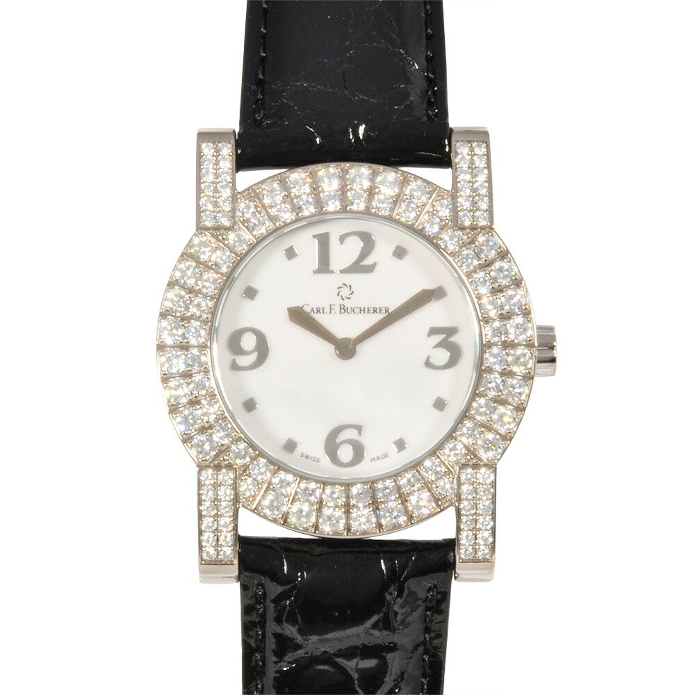 00.10510.02.76.12 カール F. ブヘラ CARL F. BUCHERER PATHOS DIVA パトス ディーバ 腕時計 クォーツ シェル文字盤 ダイヤベゼル K18WG レディース【中古】|ゴールドプラザ店