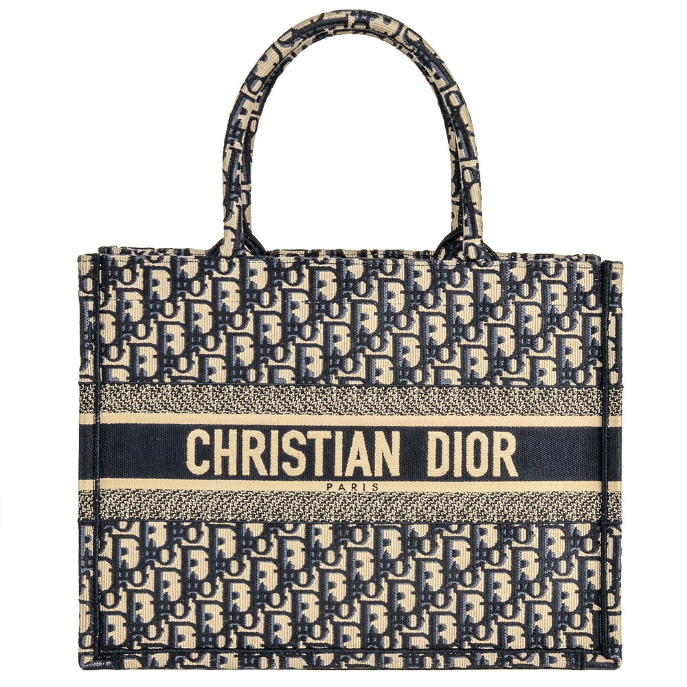 クリスチャンディオール Christian Dior オブリーク ジャガード ブック トートバッグ キャンバス 50-MA ネイビー ミディアム 【中古】|ゴールドプラザ店