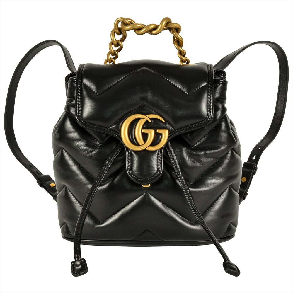 グッチ GUCCI GGマーモント 背嚢 なめし革 777253 黒いこと ゴールド金具【中古】 バックパック・リュック-バッグ・小物・ブランド雑貨