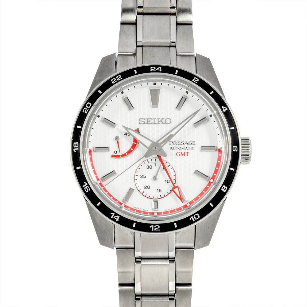 セイコー SEIKO 6R64ｰ00M0 SARF025 プレサージュ GMT JAL国際線 就航70周年祝する 共同研究 押さえるひな形 ウオッチ 自動小銃巻 白いこと文字記号盤 SS メンズ【中古】