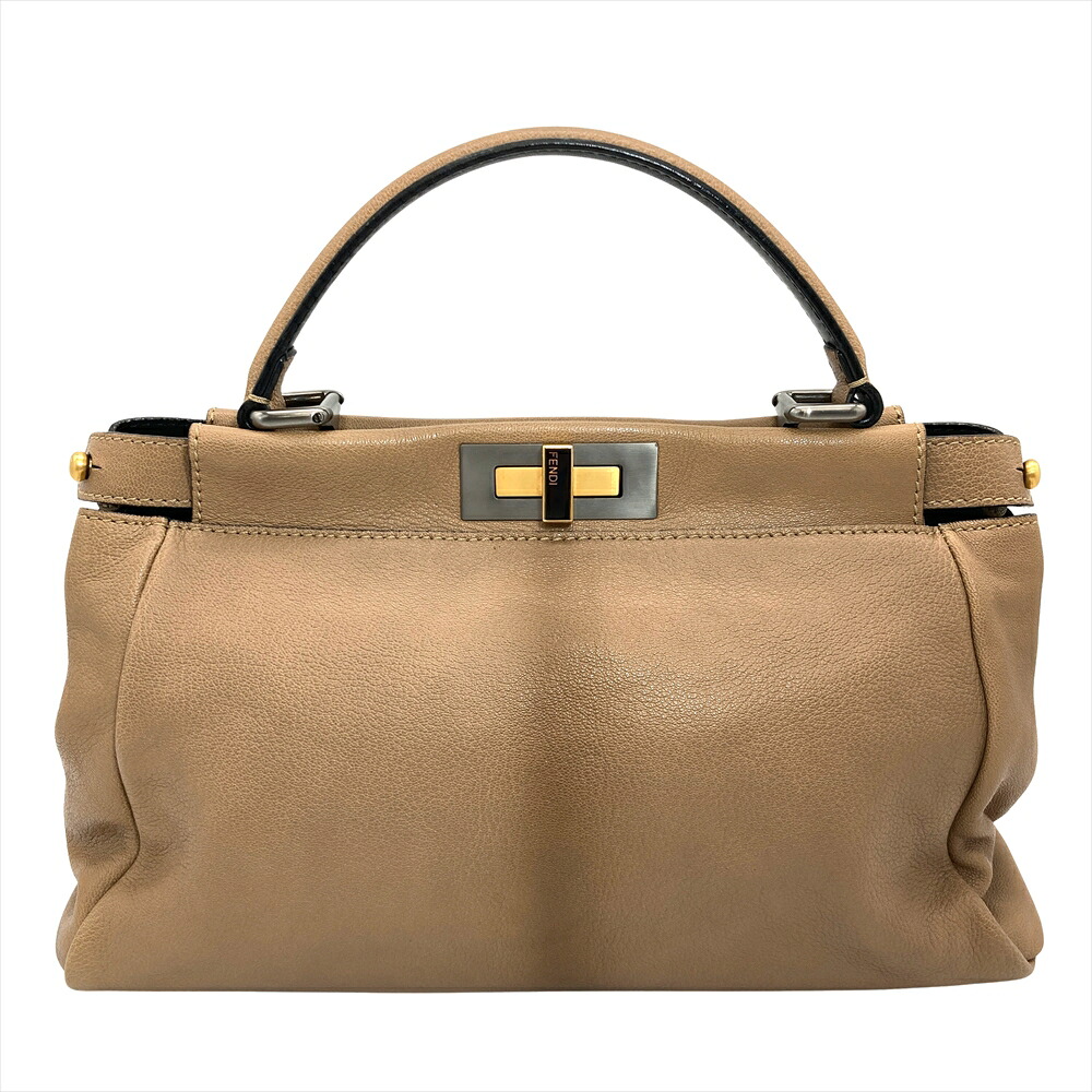 フェンディ FENDI ピーカブー ミディアム ハンドバッグ レザー 2579-8BN211-BFQ 098 キャメル ゴールド シルバー金具 ブラウン レディース【中古】|ゴールドプラザ店