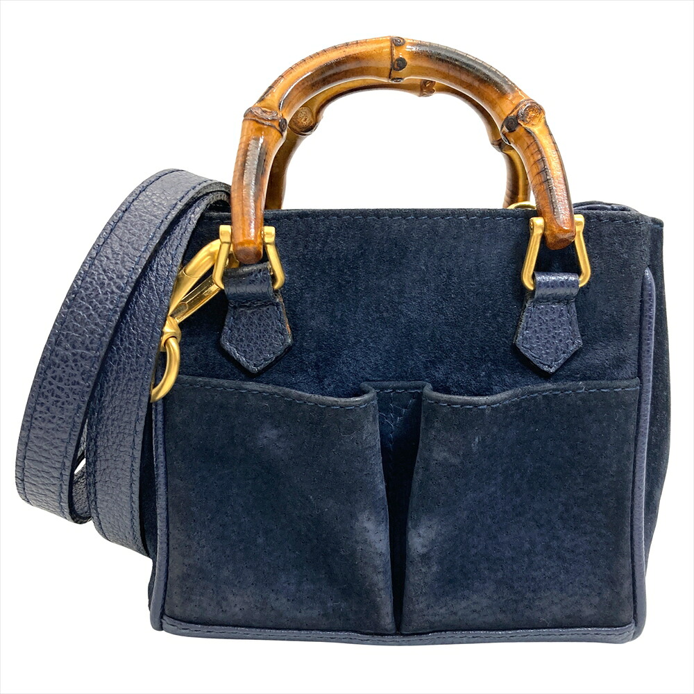 グッチ GUCCI バンブー ミニ ショルダーバッグ スウェード なめし革 007 1793 0238 米国海軍 ゴールド金具 レディース【中古】