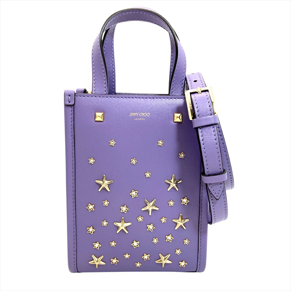ジミーチュウ JIMMY CHOO MINI N/S TOTE CZN クリスタルスタッズ ミニトート ショルダーバッグ なめし革 ラベンダー ゴールド金具 はやりっ子 レディース【中古】 ショルダーバッグ・メッセンジャーバッグ-レディースバッグ