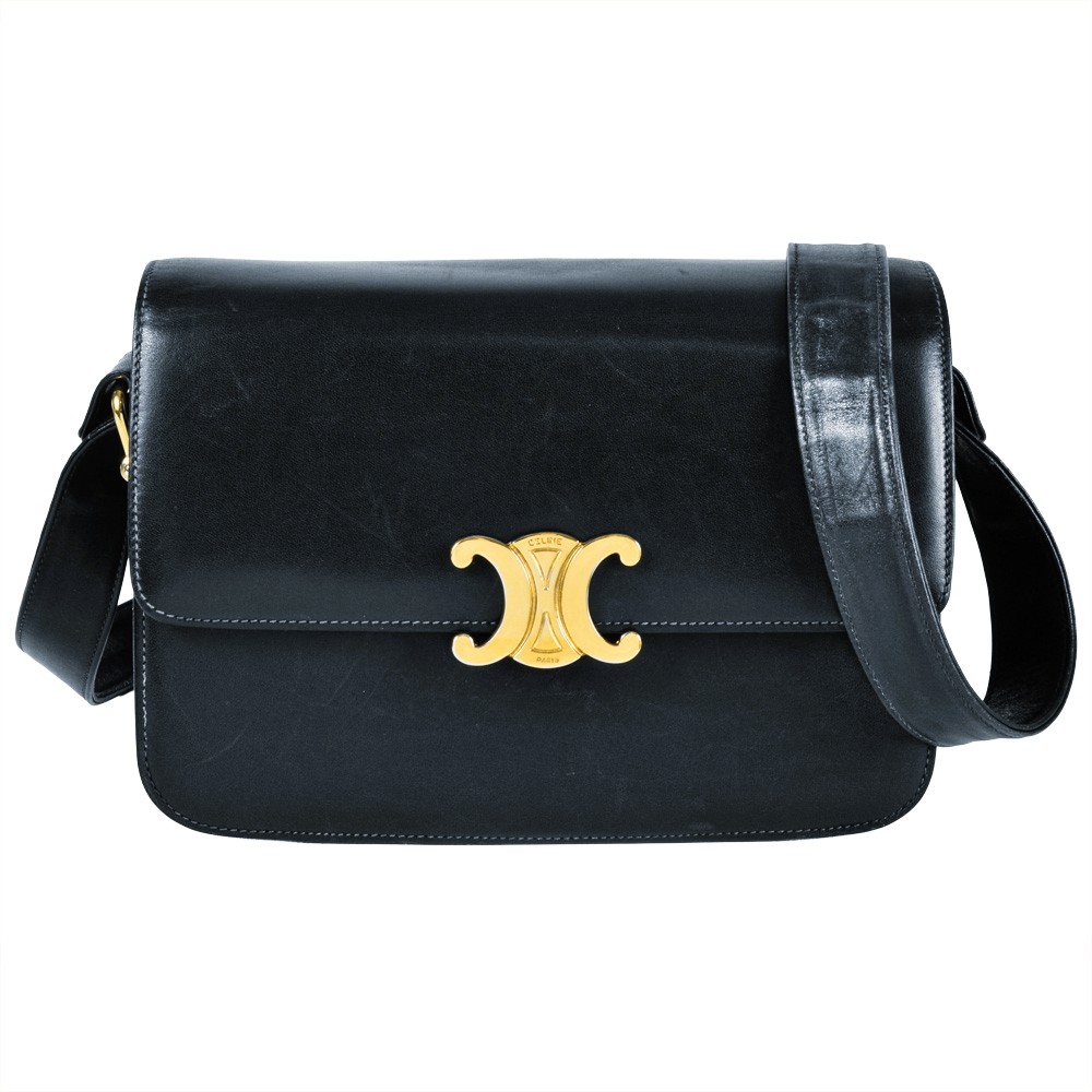 セリーヌ CELINE トリオンフ ショルダーバッグ なめし革 米国海軍 ゴールド金具【中古】
