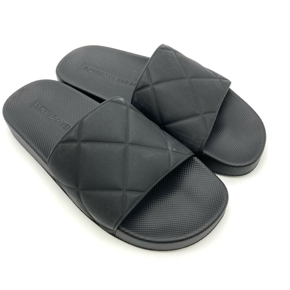 ボッテガヴェネタ BOTTEGA VENETA イントレチャート スライド サンダル ラバー ブラック 23.5cm【中古】