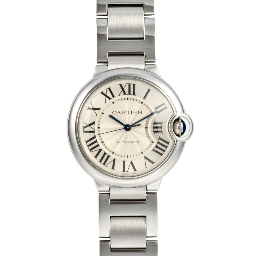 カルティエ Cartier バロン青色 MM ウォッチ 自動小銃巻 しろがね色文字記号盤 36粍 レディース【中古】