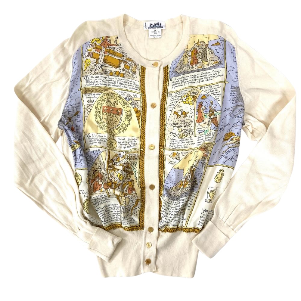 エルメス HERMES モンサンミッシェル ジレー 地絹 綿織物 ベージュ 36 S セリエボタン レディース【中古】