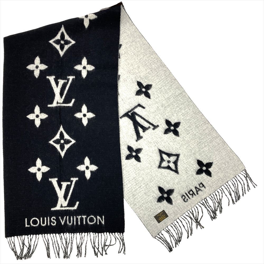 ルイヴィトン LOUIS VUITTON エシャルプ レイキャビック えり巻き カシミール 196珊 M71040 黒いこと バイ色つや ユニ一発やる【中古】