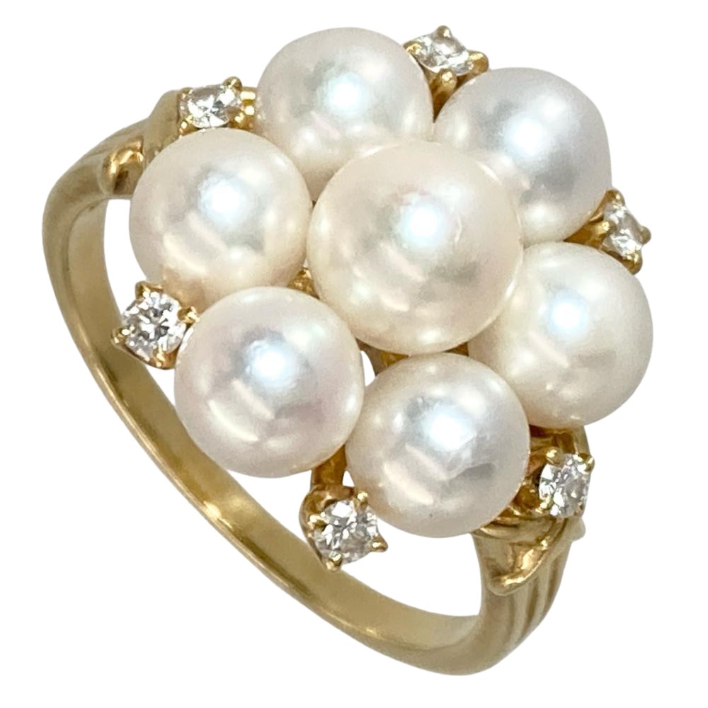 ミキモト MIKIMOTO パール 7P リング 指輪 ダイヤモンド 約12号 K18YG 5.2g 真珠 イエローゴールド レディース【中古】|ゴールドプラザ店