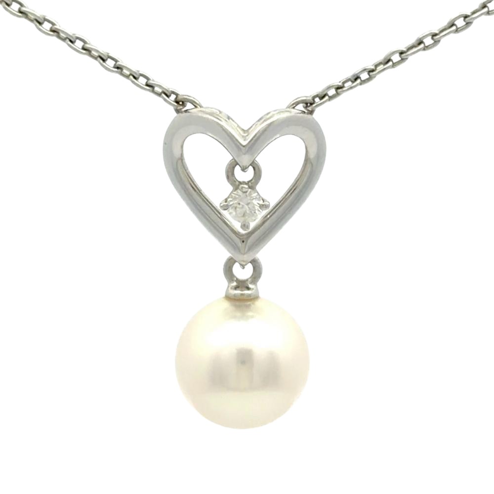 ミキモト MIKIMOTO 1P パール ハート ネックレス ダイヤモンド K18WG 3.0g 真珠 約7.5mm ホワイトゴールド レディース【中古】|ゴールドプラザ店