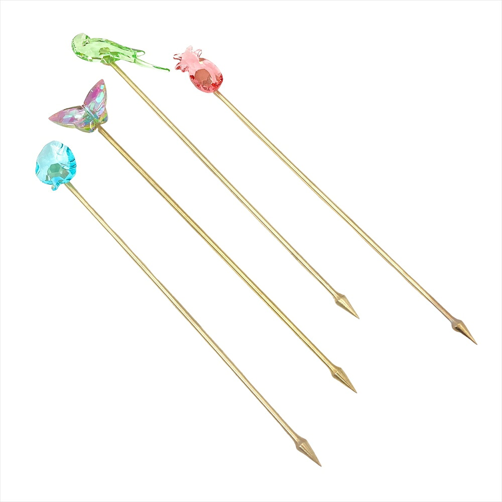 スワロフスキー SWAROVSKI ジャングル音楽的リズム カクテルマドラー フルーツ爪 4本仕掛ける オウム真理教 蝶 岩礁 パイナップル カトラリー 5557812 せつ然たる【中古】