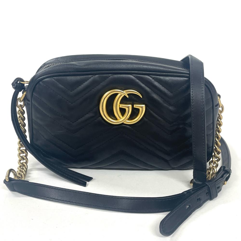 グッチ GUCCI GGマーモント ショルダーバッグ レザー 446744 ブラック【中古】|ゴールドプラザ店