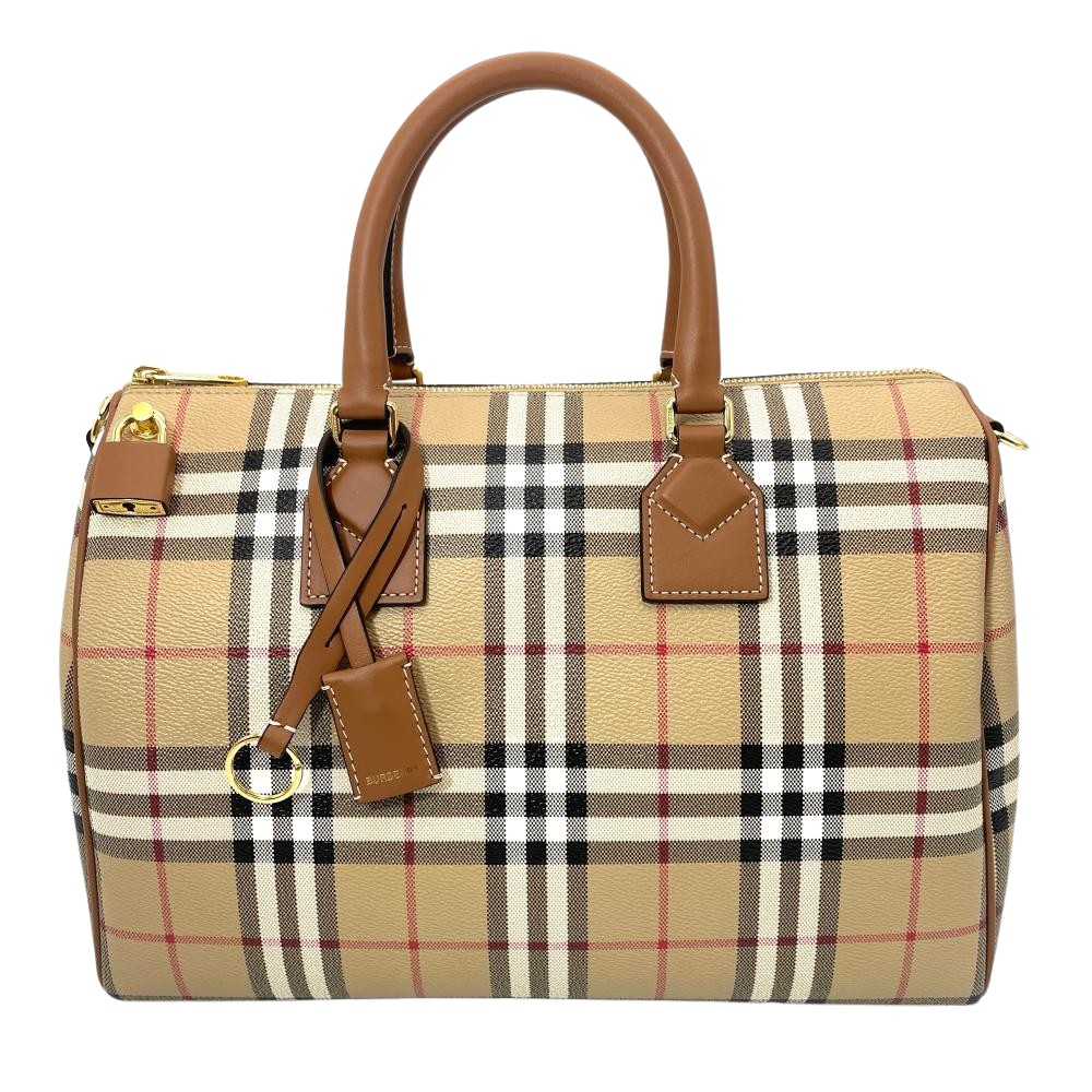 バーバリー BURBERRY ボウリング ミニボストンバッグ 8071355 A9534 PU ポリエステル 綿織物 ベージュ ゴールド金具 レディース【中古】