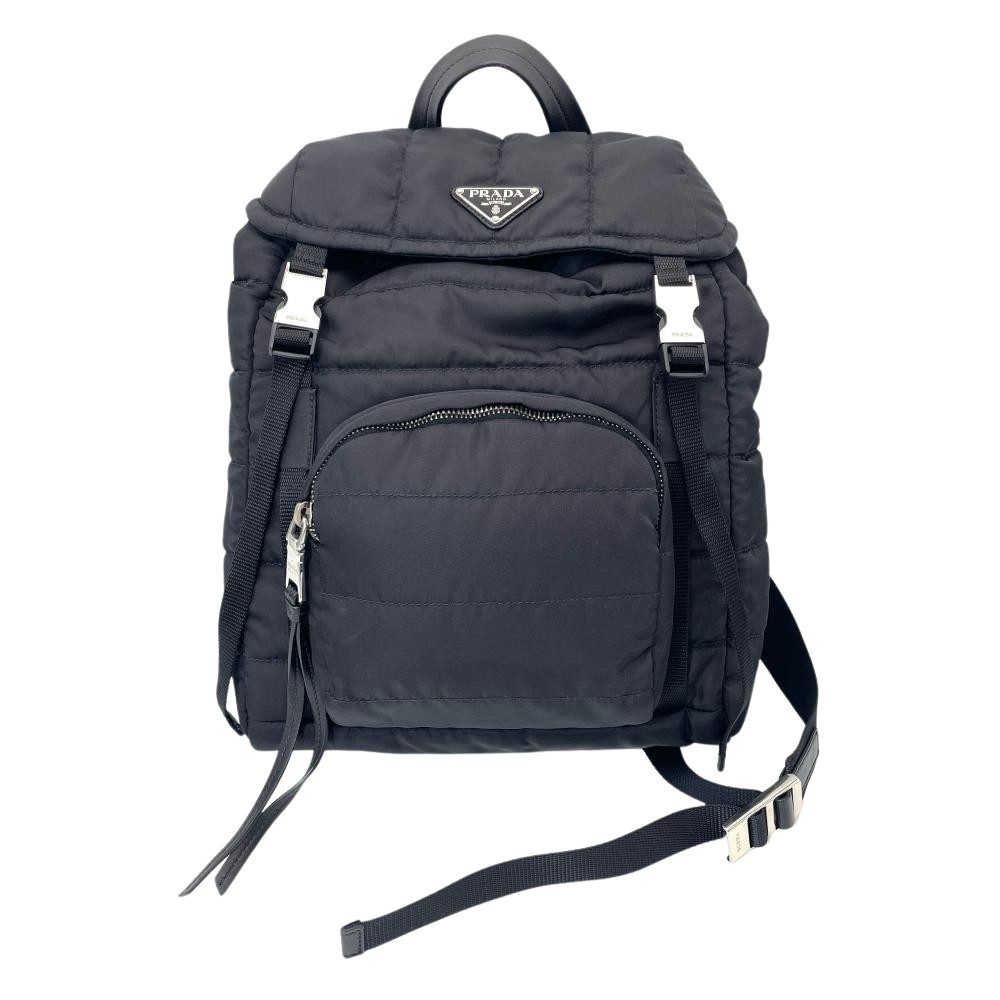 プラダ PRADA ナイロン キルティング 背嚢 ナイロン なめし革 1BZ002 黒いこと しろがね色金具【中古】