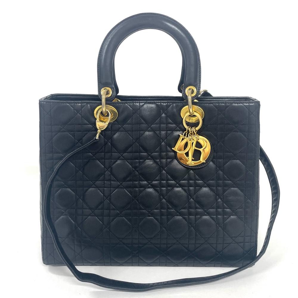 クリスチャンディオール Dior レディディオール カナージュ ラージ ハンドバック 2WAY 子ヒツジ人はだ CAL44560 黒いこと ゴールド金具【中古】