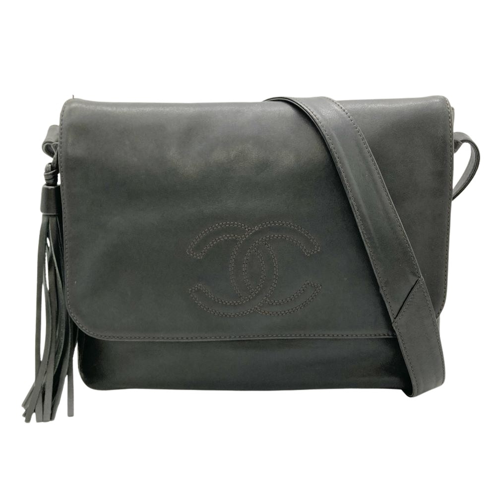 シャネル CHANEL デカココ タッセル ショルダーバッグ なめし革 黒いこと ココステッチ フリンジ レディース【中古】