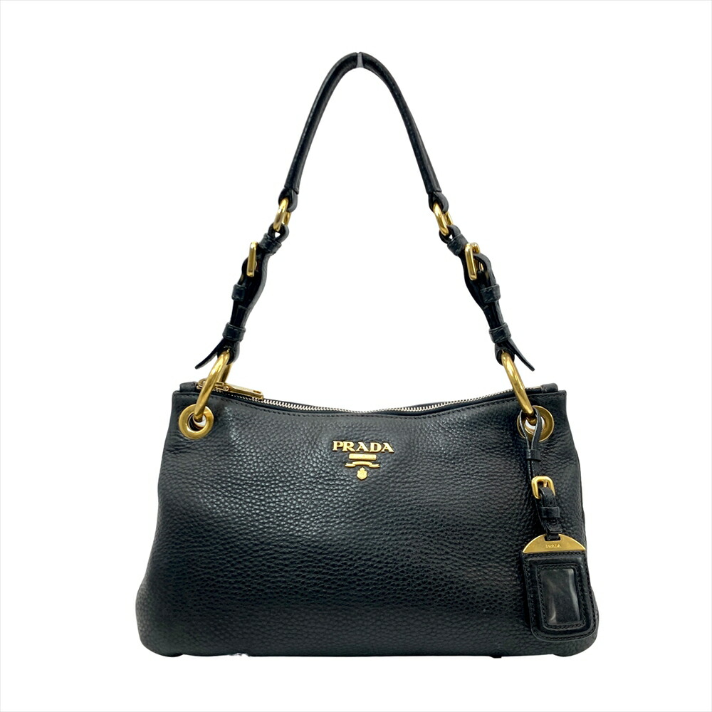 プラダ PRADA ロゴタイプ 一肩先 ショルダーバッグ なめし革 黒いこと【中古】