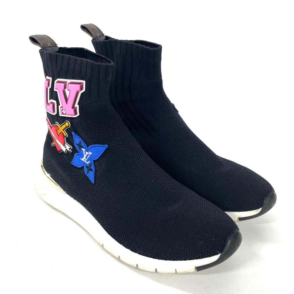 ルイヴィトン LOUIS VUITTON ブラックハートライン 紋章付 靴下 スニーカー 黒いこと GO0178 24糎【中古】