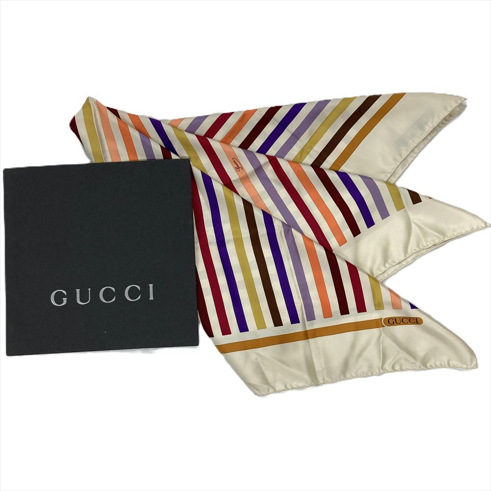 グッチ GUCCI 縞模様 間借り人 えり巻き 絹地 マルチ色合い レディース【中古】
