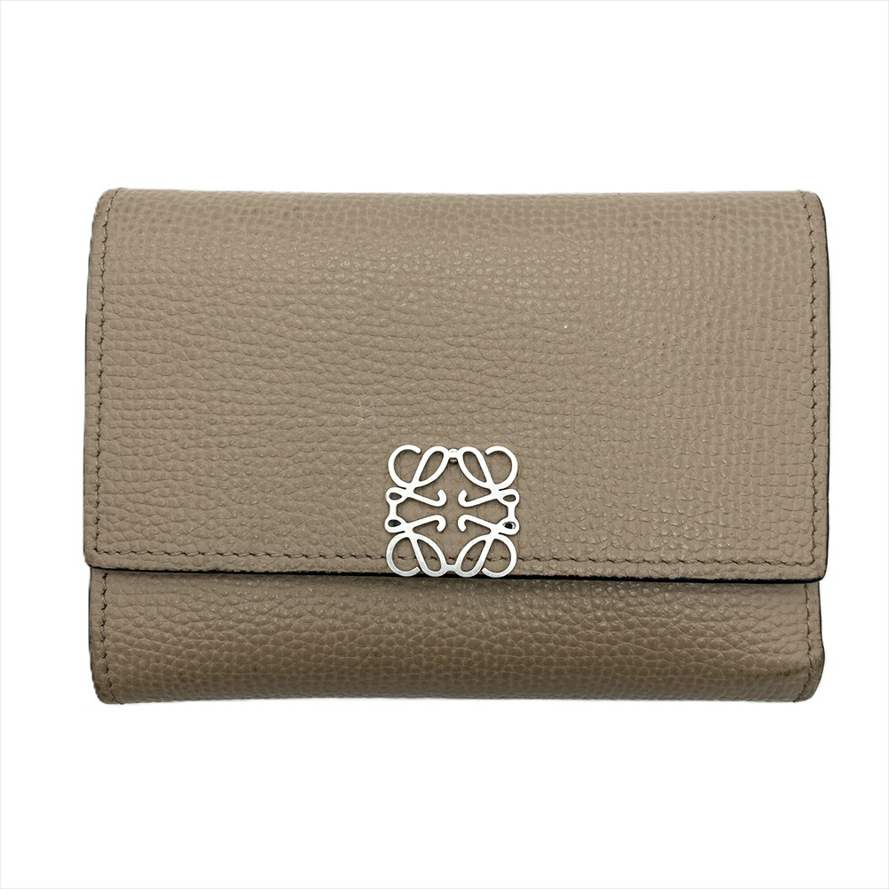 ロエベ LOEWE アナ瓦 バーティカル 三つ折り紙入れ ベージュ しろがね色金具【中古】