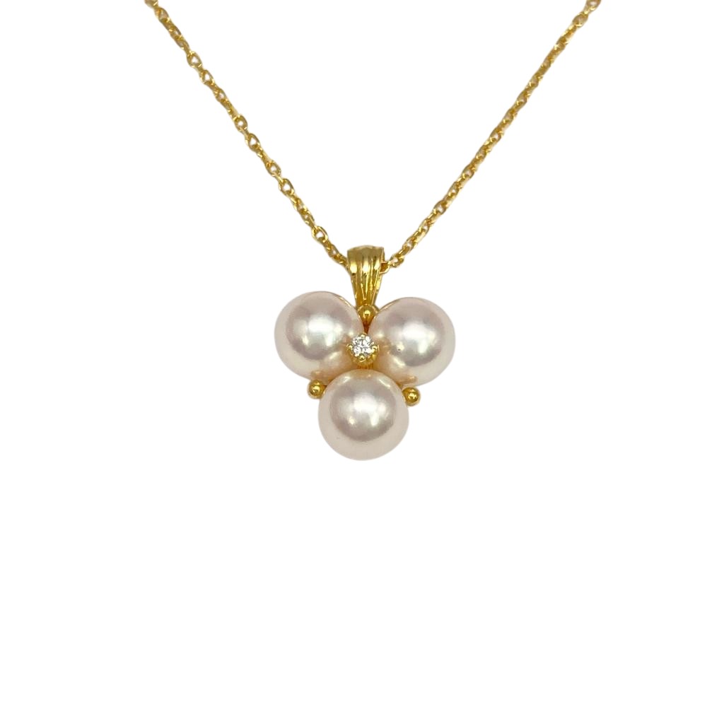 ミキモト MIKIMOTO 3P パール ネックレス ダイヤモンド K18YG 3.9g 真珠 イエローゴールド レディース【中古】|ゴールドプラザ店