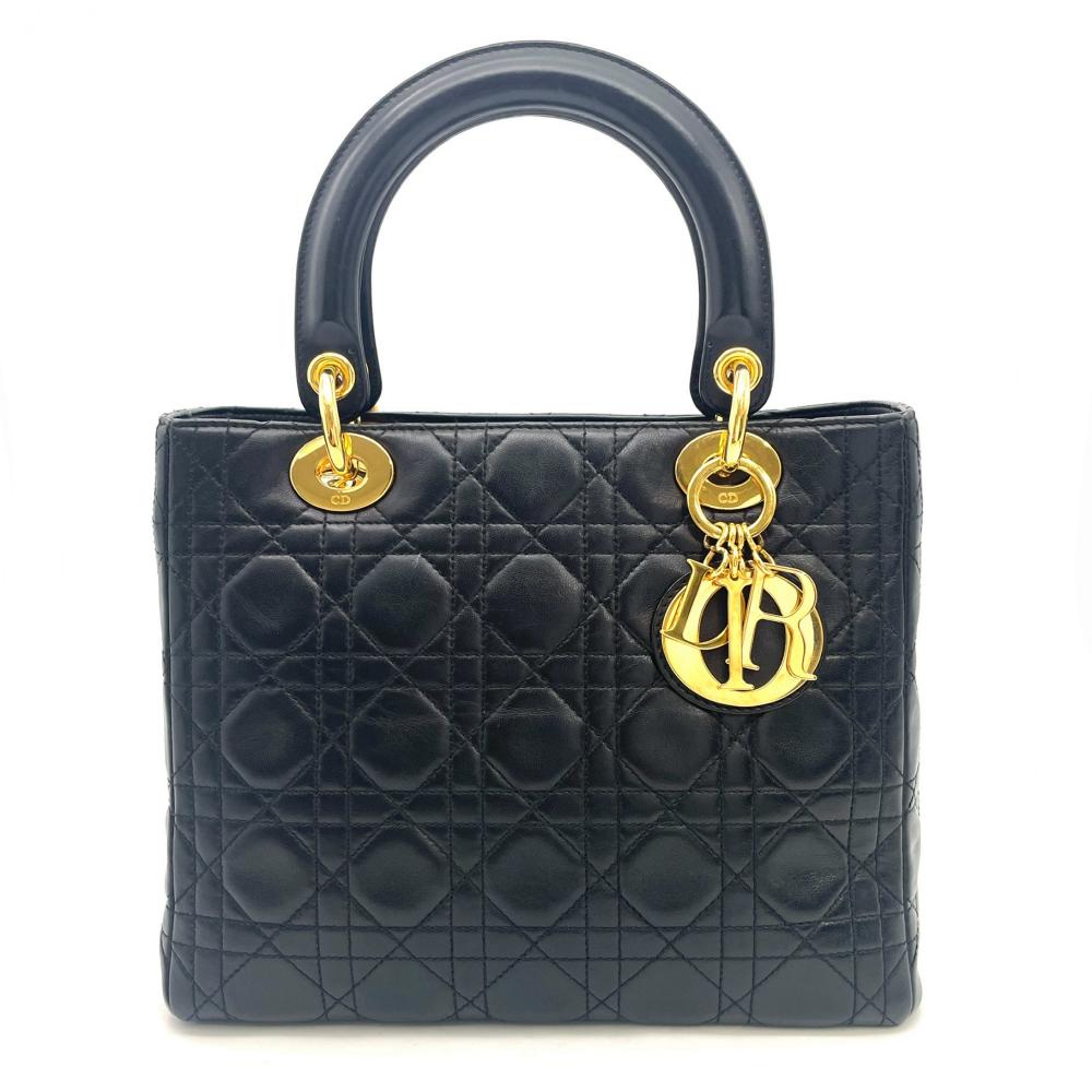 クリスチャンディオール Christian Dior レディ ディオール ミディアム ハンドバッグ ラムスキン ブラック【中古】｜ゴールドプラザ店