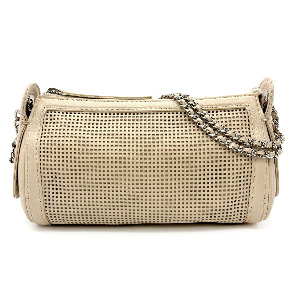 シャネル CHANEL パンチング 滑車チェーン ショルダーバッグ キャビアスキン ベージュ レディース【中古】｜ゴールドプラザ店