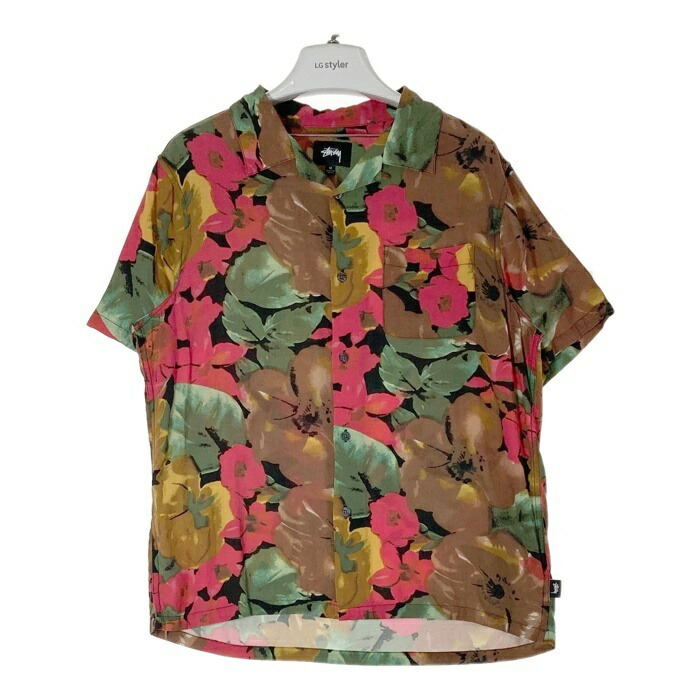ステューシー 90s オールド 和柄 アロハシャツ オープンカラーシャツ 花柄 90s VINTATGE OLD STUSSY 王冠 クラウンタグ 龍 獅子 歌舞伎 和