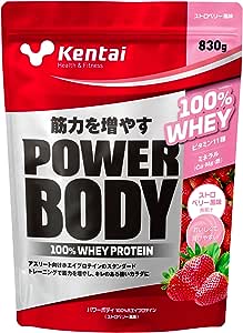 【4/10 01:59までポイント5倍】kentai(ケンタイ) パワーボディ100％ホエイプロテイン ストロベリー風味 830g K0249