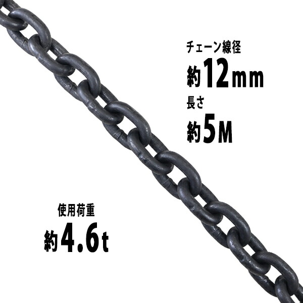 送料無料 チェーン 線径約12mm 使用荷重約4.6t 約4600kg 約5m G80 エコノミーモデル 鎖 くさり 吊り具 チェーンスリング スリングチェーン リンクチェーン チェイン 金具 クレーン ホイスト 玉掛け 吊り上げ 運搬 建築 土木 鉄工 運輸 造船 chain12mm5m