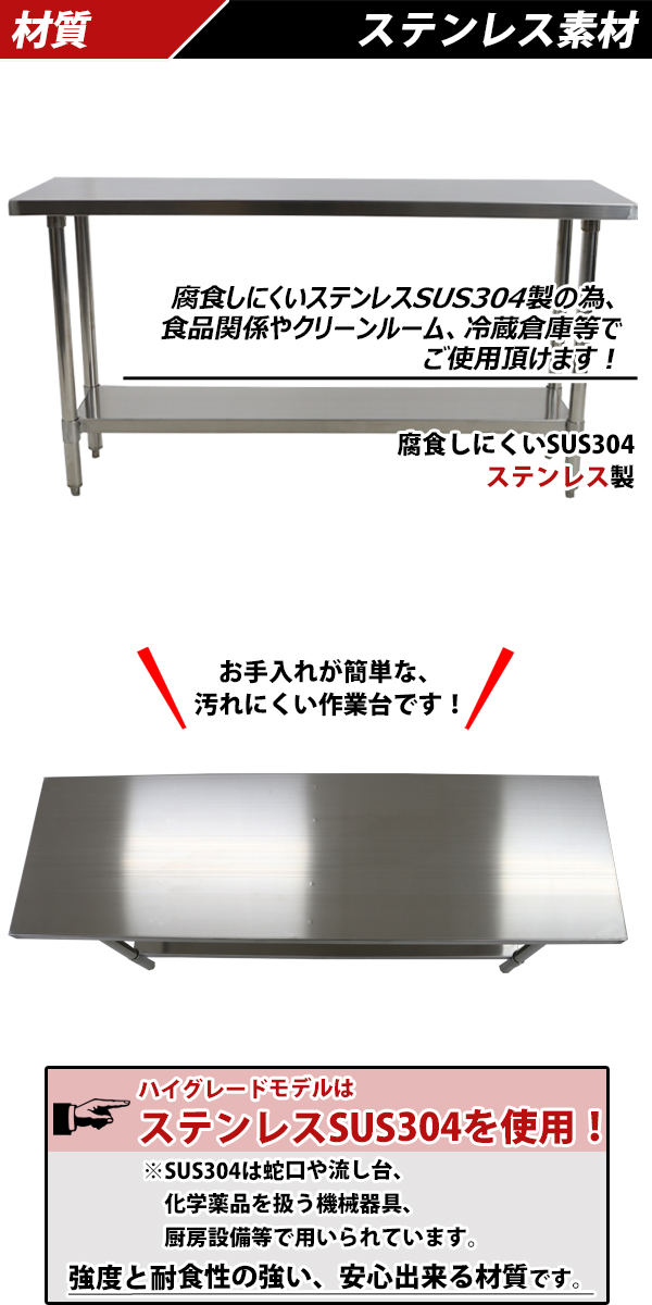 【楽天市場】送料無料 オールステンレス作業台 2段 耐荷重約200kg 約幅1500×奥行450×高さ800mm SUS304 ハイグレード