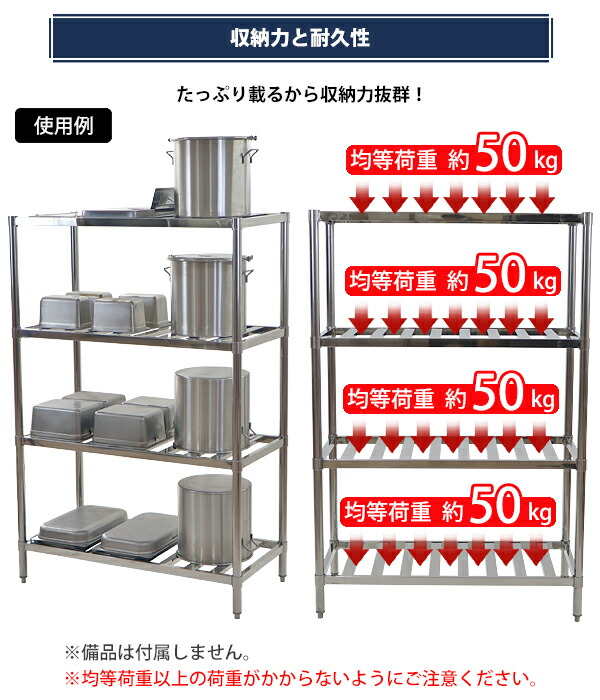 【楽天市場】送料無料 ステンレスラック すのこラック 4段 約幅1200×奥行600×高さ1800mm ステンレス棚 キッチンラック 可動棚