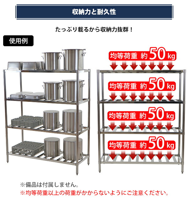 【楽天市場】送料無料 ステンレスラック すのこラック 4段 約幅1500×奥行600×高さ1800mm ステンレス棚 キッチンラック 可動棚