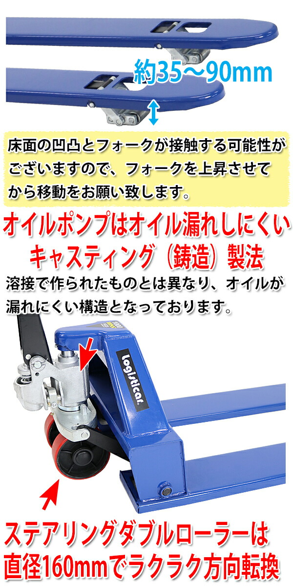 送料無料 ハンドパレット 超低床 青 ハンドリフト 低床 1000kg 35mm 幅540mm lowblu5401thj フォーク長さ1150mm  1t ダブルローラー ハンドリフター ハンドトラック パレットトラック BLUE ブルー ハンドパレットトラック リフト