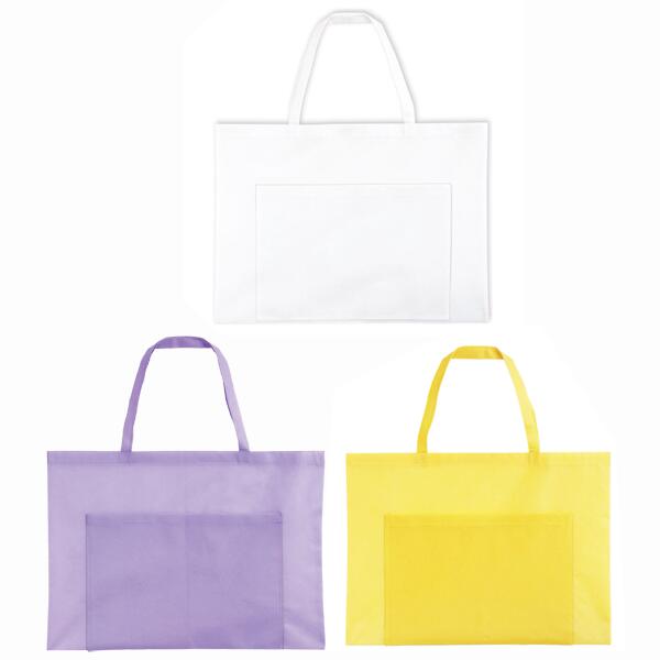 作品収納バッグ 不織布 大（ポケット付）サイドポケットタイプ　50個セット販売　展示会・店舗・イベント会場・学校行事用　エコバッグ　アーテック　サイドポケットに写真・プロマイドが入る　推し活　痛バ
