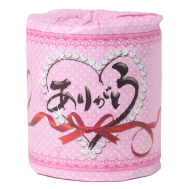 母の日　トイレットペーパー　ありがとうロール 1R　100個セット販売　花束とハートのプリント柄で女性に人気のトイレットロール　イベント販促品・ノベルティ ※北海道・沖縄県は別途送料お見積りとなります。離島発送不可、ご了承下さい