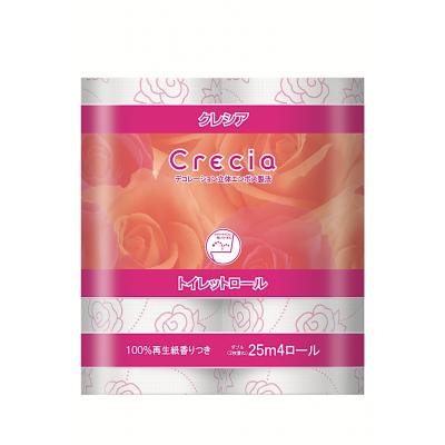 クレシア　トイレットロール４ロールダブル（25ｍ）120個セット販売　100％再生紙・さわやかな香り付き　デコレーション立体エンボス製法でしっかりとした厚み。さらにお肌に貼りつきにくい紙質で、シャワートイレに適しています　ティッシュ　販促品・景品・ノベルティ