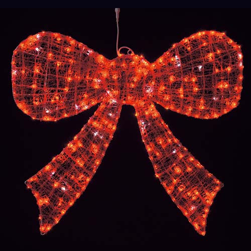 クリスマスディスプレイリボン型イルミネーション耐水105cm288球広角型LEDレッドグロー立体ボウ(点滅/パワーコード付き)