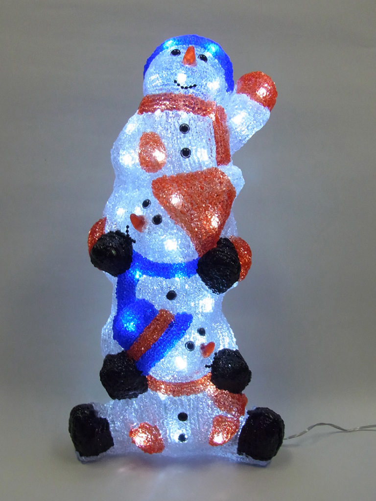 スリースノーマン(L3D601)　高さ40ｃｍ　電飾　クリスマス　雪だるま　スノーマンディスプレイ　LEDライトイルミネーションオブジェ